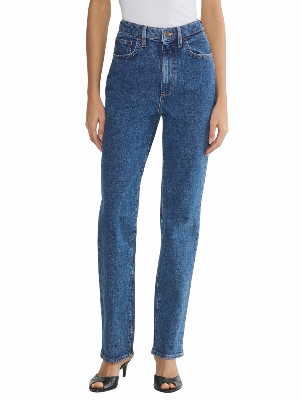 Aritzia Denim Forum Rowan Super High Rise Straight Leg Jean Blue Denim Sz 26